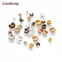 100pcs/lot 3 4 5 mm Copper Round Covers Knot Open Crimp End Beads Stopper Spacer Beads For DIY Jewelry Making Findings Supplies