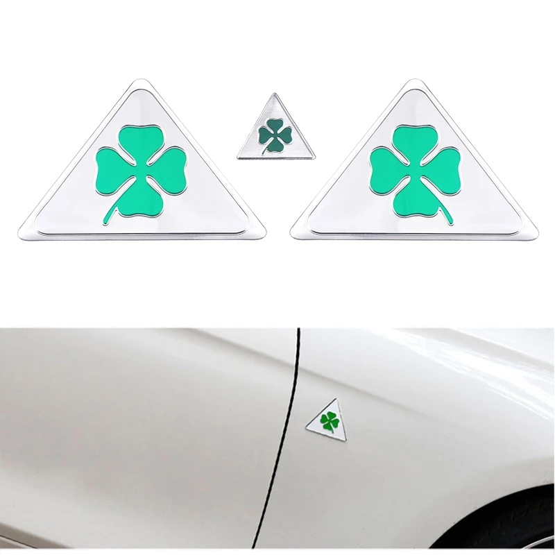 3pcs Green Four-leaf Clover Logo Decal for Alfa Romeo 147 156 166 159 Giulietta Giulia Spider Car Side Fender Body Badge Sticker