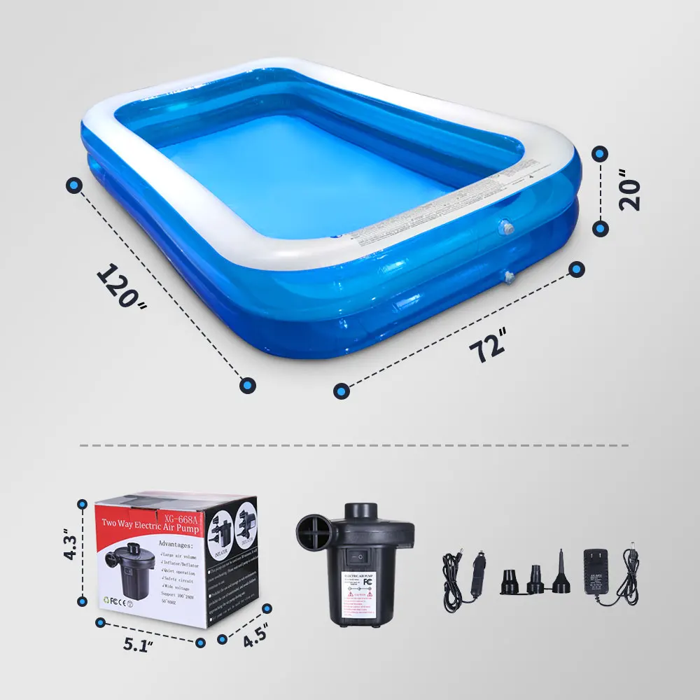 Full-Sized Inflatable Swimming Pool Family Above Ground PVC Swimming Pools with Air Pump Outdoor Backyard Lounge Pool[US-Depot]