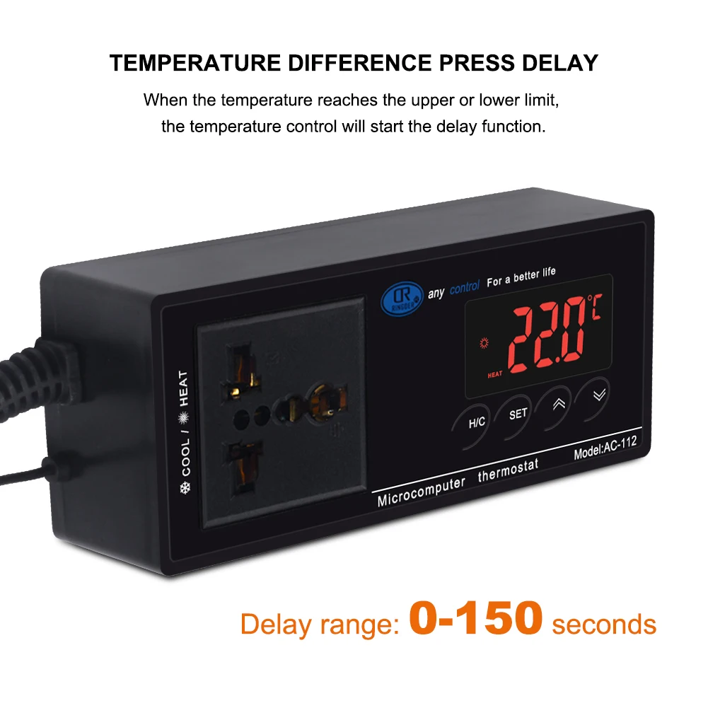 Controlador de temperatura Digital LCD, termostato para Control de enfriamiento de calefacción con Sensor de temperatura NTC, superficie de espejo, 105-240V