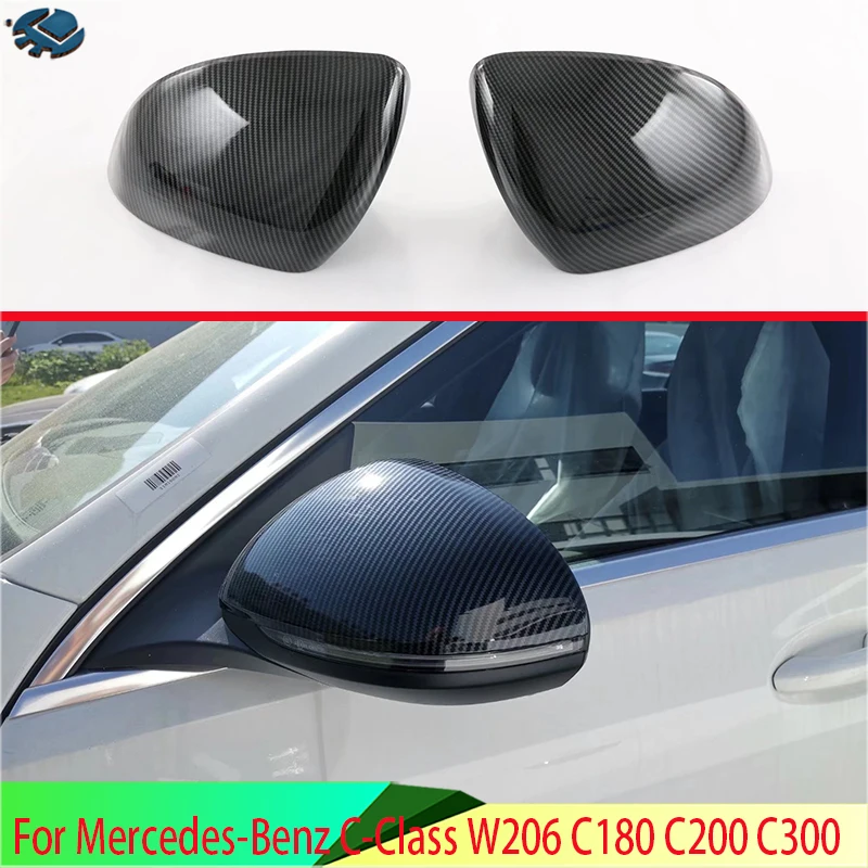 

For Mercedes-Benz C-Class W206 C180 C200 C300 2022 2023 Carbon Fiber Style Door Side Mirror Cover Trim Rear View Cap Overlay