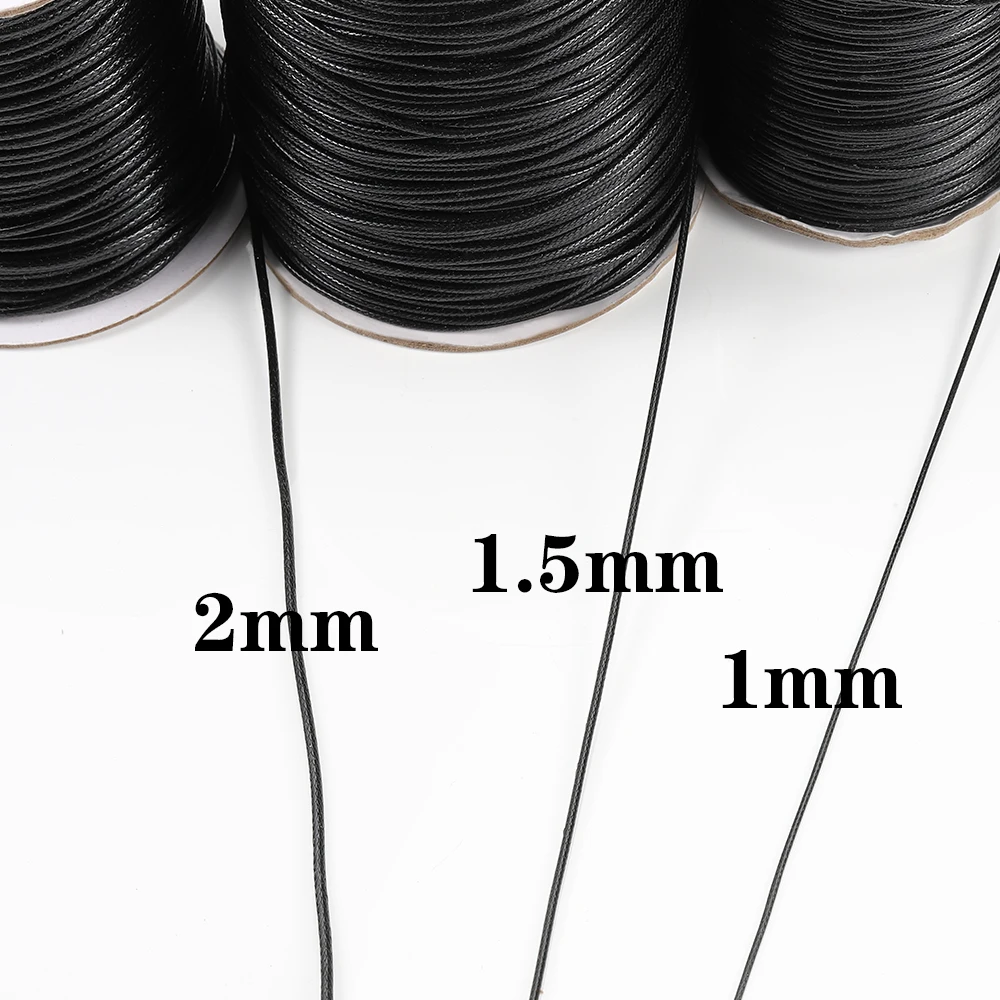 10 Yard 1mm 1.5mm 2.0mm Black Leather Cord Waxed Cotton Thread Strings Necklace Bracelets Rope for Jewelry Making DIY Findings