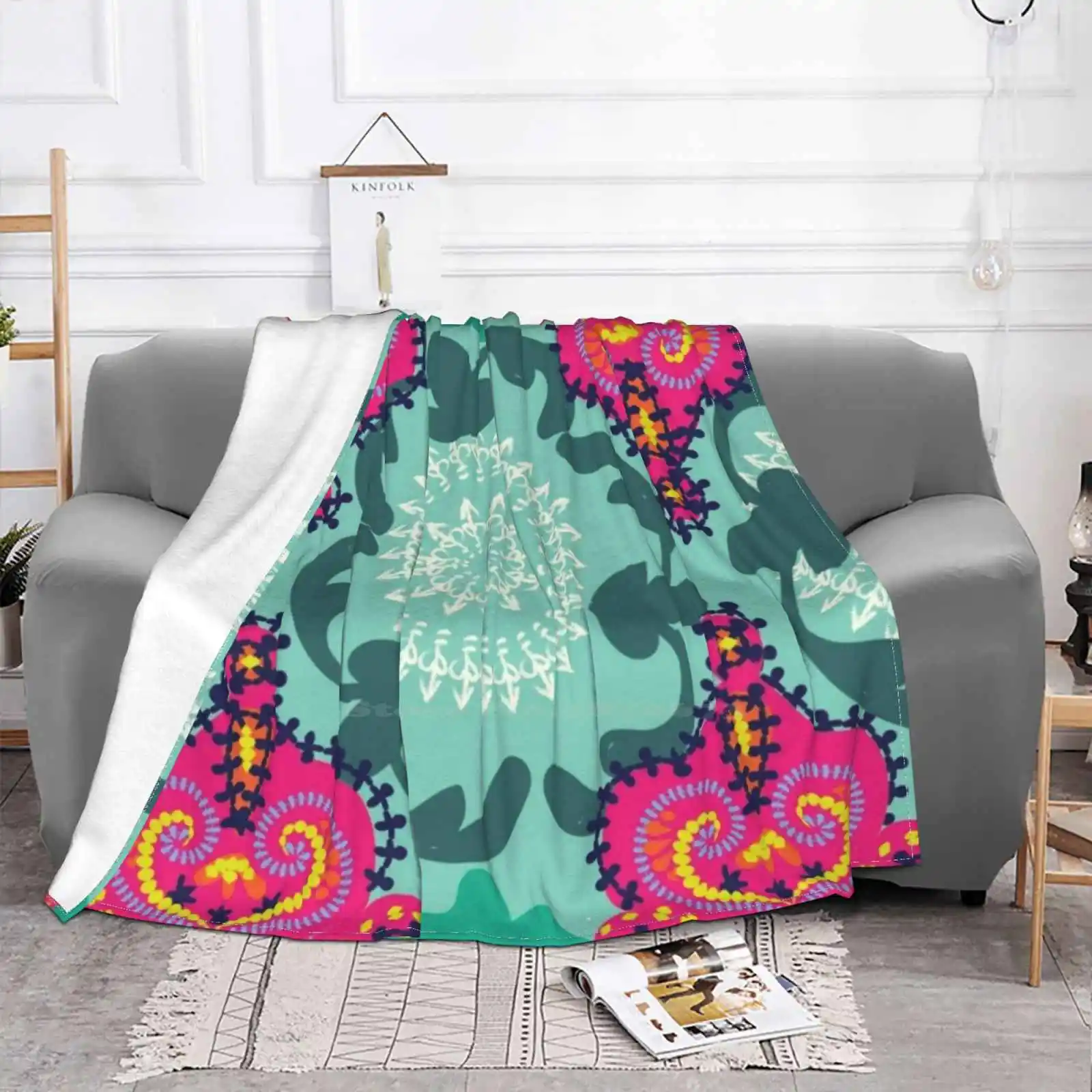 Boho Chic Air Conditioning Blanket Soft Warm Light Thin Blanket Boho Boho Compliment Your Bohemian Pink And Green Boho Boho