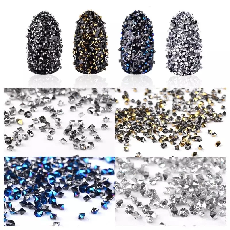 1MM DIY AB Mini Tiny Glass Nail Rhinestone Gems Micro Pixie Crystal Glitter Nails Art Decoration Manicure Accessories