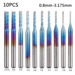 End Mill Engraving Bits Set Nano Blue Coated CNC Router Bits Cutting PCB Milling Cutter 1/8