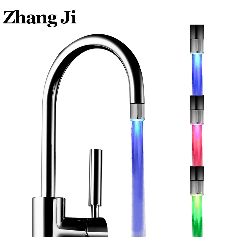 ZhangJi LED Faucet Light Tap Flashing RGB Color Blinking Temperature Faucet Aerator Water Saving Kitchen Bathroom Accessories