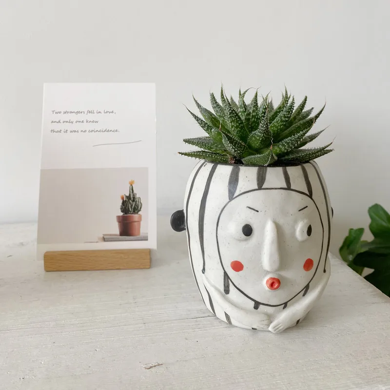 Modern minimalist art funny flower pot cute handmade ceramic cactus succulents potted home balcony decoration accessories