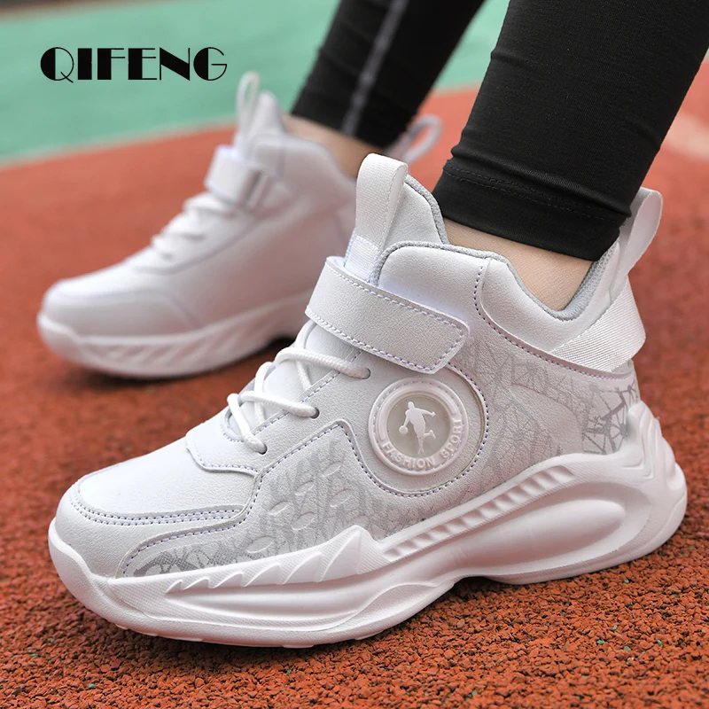 2023 Children White Casual Sport Shoes Boy Basketball Shoes Summer Teenager Kids Light White Basket Sneakers Black Autumn Winter