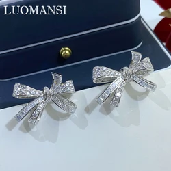 Luomansi Super Flashing Bow Diamond S925 Silver Earrings Fine Jewelry Wedding Party Birthday Romantic Woman Gift