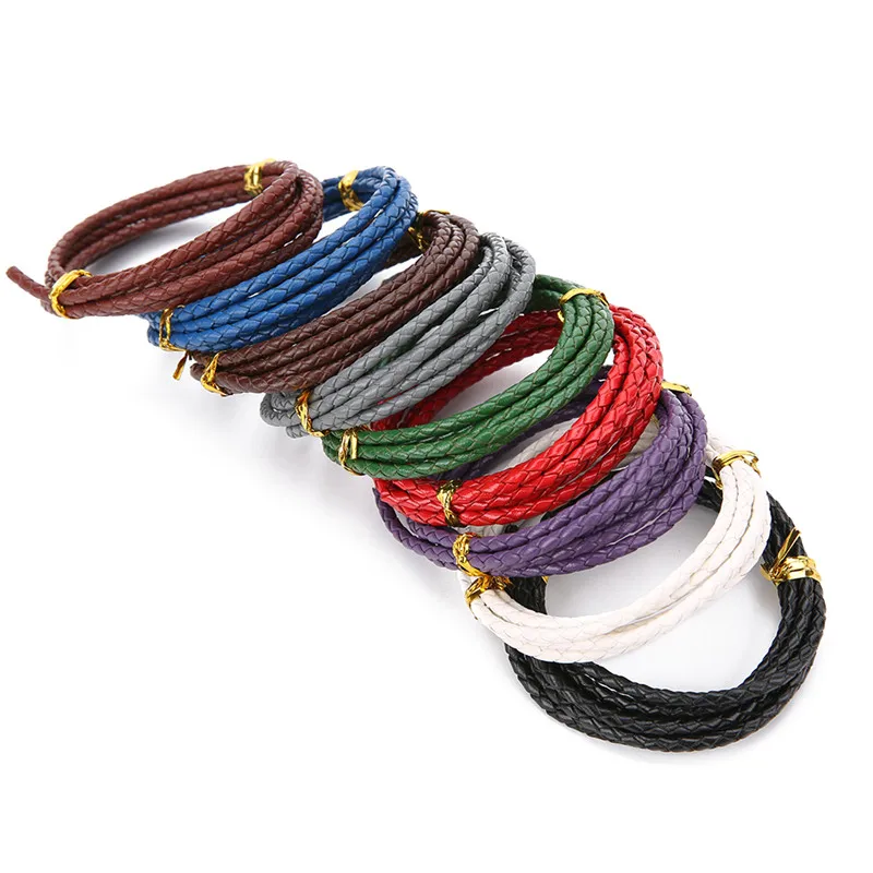 1meter Natural Braided Leather Cord Round Red Black Diameter 3mm Leather Thread for Bracelet Necklace Jewelry Making Supplies