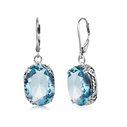 Szjinao Vintage Aquamarine 925 Sliver Earring Drop Long Lever Backs Earrings For Women Anniversary Fine Jewelry Accessories Gift