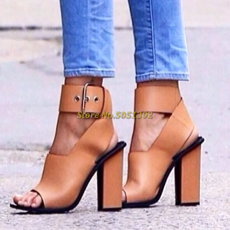 

Nude Block Heel Sandals Peep Toe Ankle Buckle Open Toe New Arrivals Women Shoes Sping Summer Dress Ladies Sandals