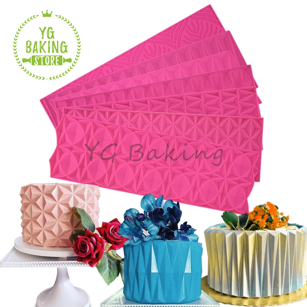 Dorica 6 Styles Origami Mold Impression Border Cake Lace Mat Fondant Cake Decorating Tools Craft Silicone Mold Bakeware