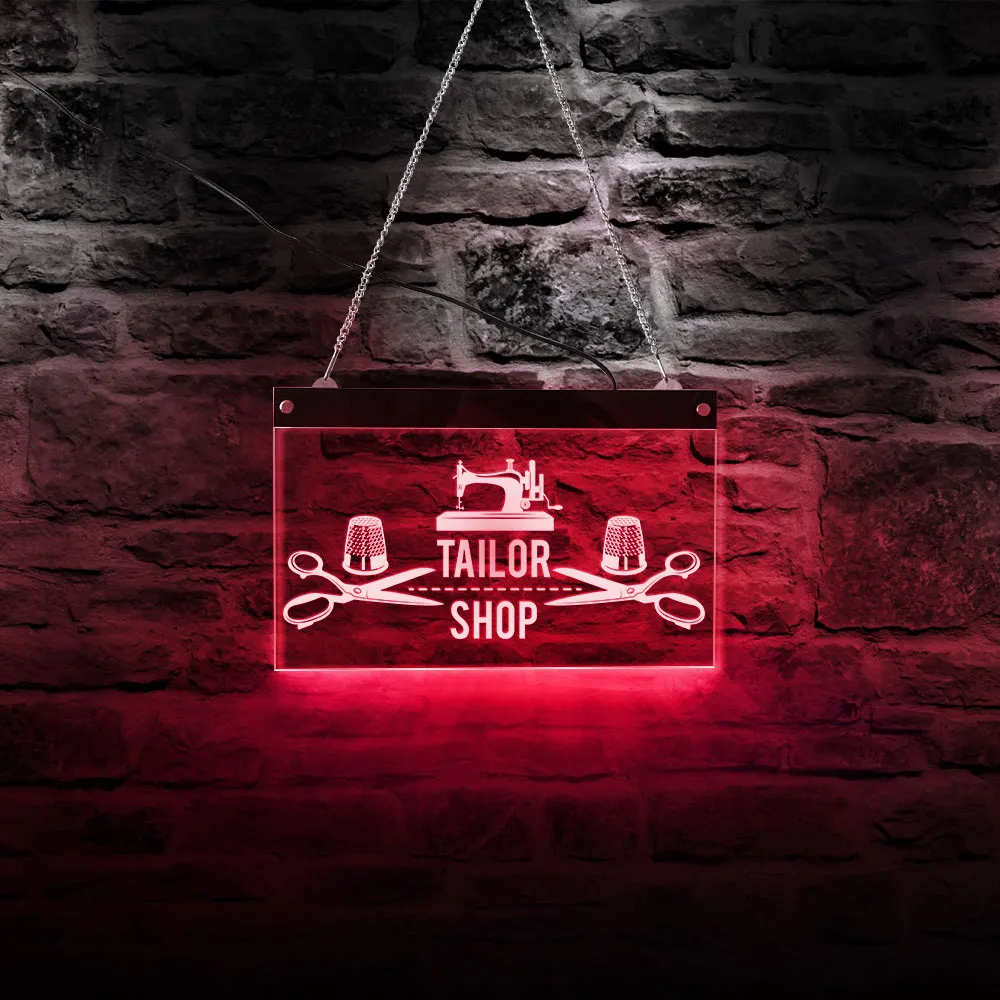 Tailor Shop LED Neon Sign Sewing Machine Acrylic Board Needlework Custom Logo Freelance Seamstress Clothes Designer Gift