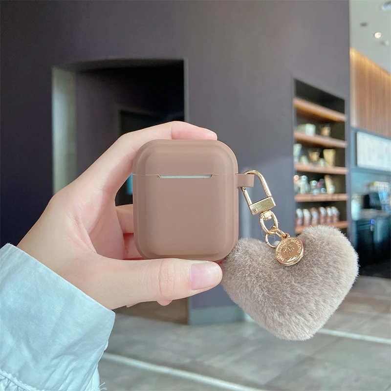 لطيف الشتاء الشعر الكرة المفاتيح سماعة مربع ل apple airpods 1 2 3 برو غطاء بلون سيليكون حقيبة سماعة الاذن ل Airpod 3
