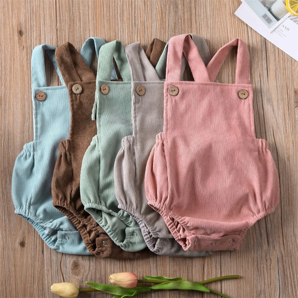 

0-24M Cute Baby Romper Boys Girls Solid Color Corduroy Sleeveless Square Neck Romper Jumpsuits Baby Kids Overalls Clothing 2023