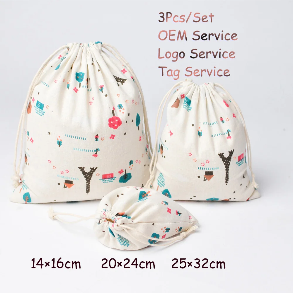 Natural Pouch for Dry Flower 3Pcs/Set Drawstring Cotton Linen Cosmetic Organizer Pouch Perfume Fragrance Bag Aroma Bag