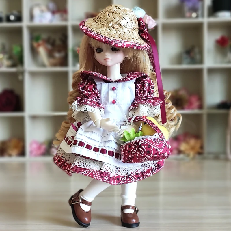 

1/6 1/4 1/3 Scale BJD Clothes Retro Farmhouse Style Dress With Hat Set For BJD/SD YOSD MSD SD13 Big Girl Doll Accessories C1028