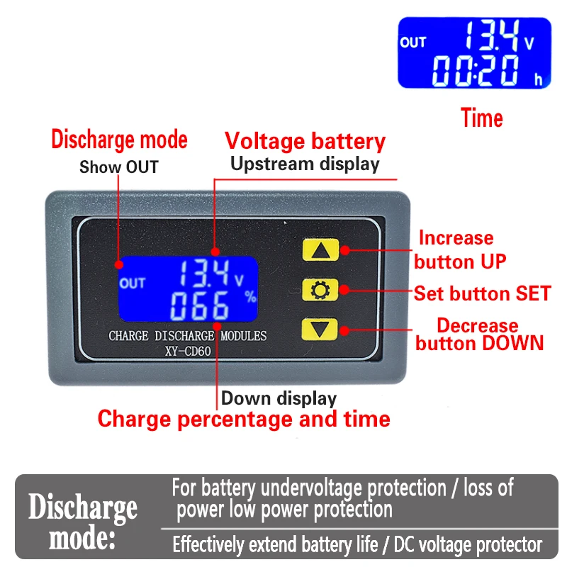 Imagem -02 - Solar Bateria Carregador Módulo Controlador Controle de Descarga de Carga Baixa Tensão Placa de Proteção Atual Xy-cd60 dc 660v