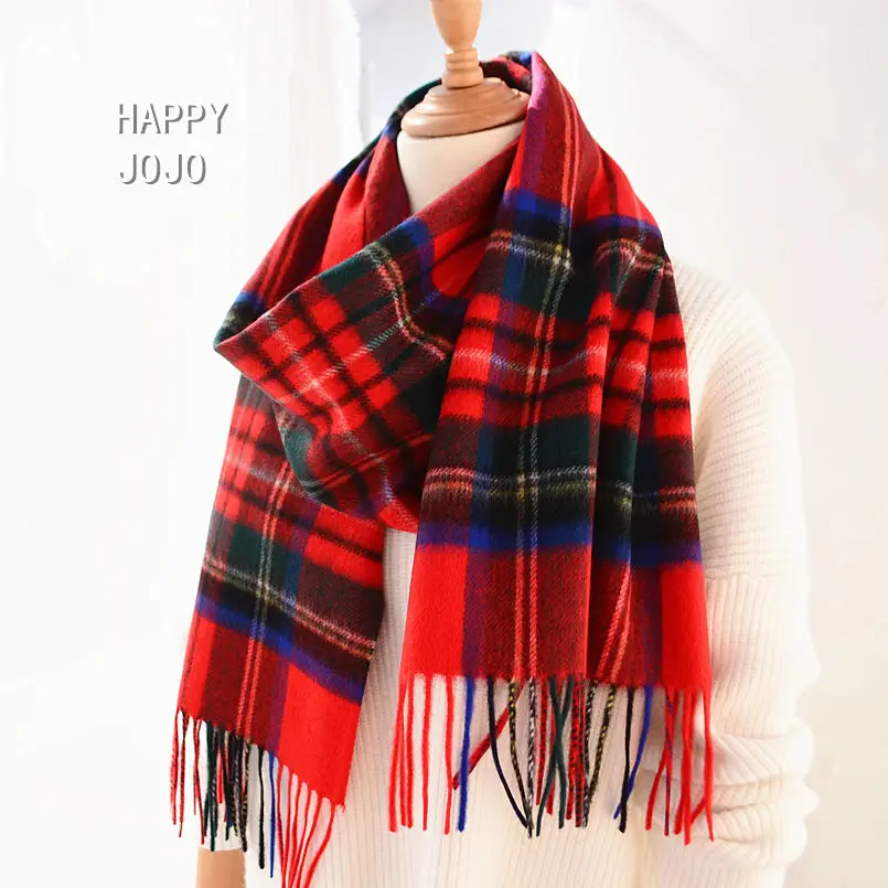 100% cashmere scarf women men Scotland classic red plaid narrow scarves soft fashion casual thin warm shawl luxury for ladies