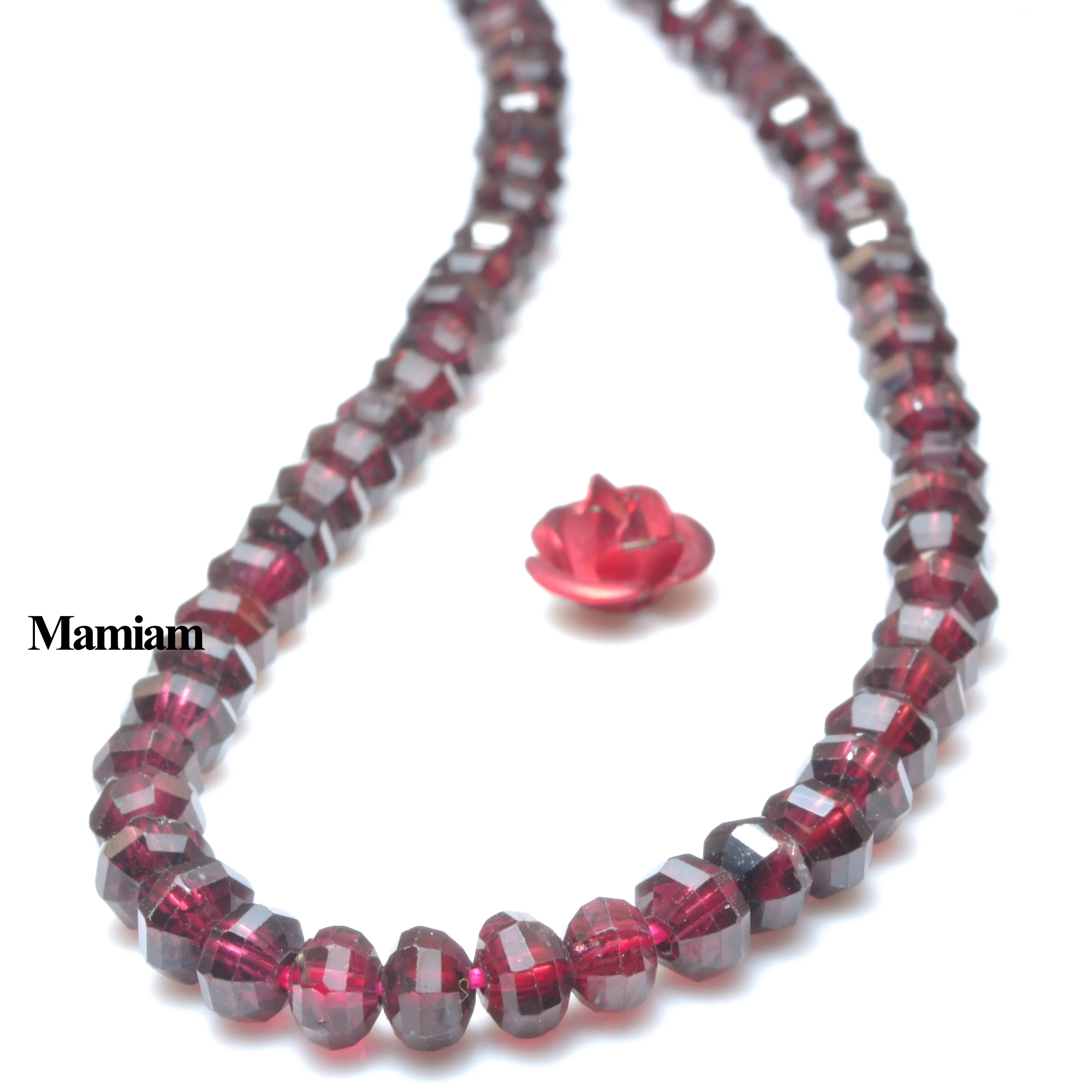 Mamiam Natural Garnet Faceted Rondelle Charm Beads 3x4mm Smooth Loose Gemstone Diy Bracelet Necklace Jewelry Making Design