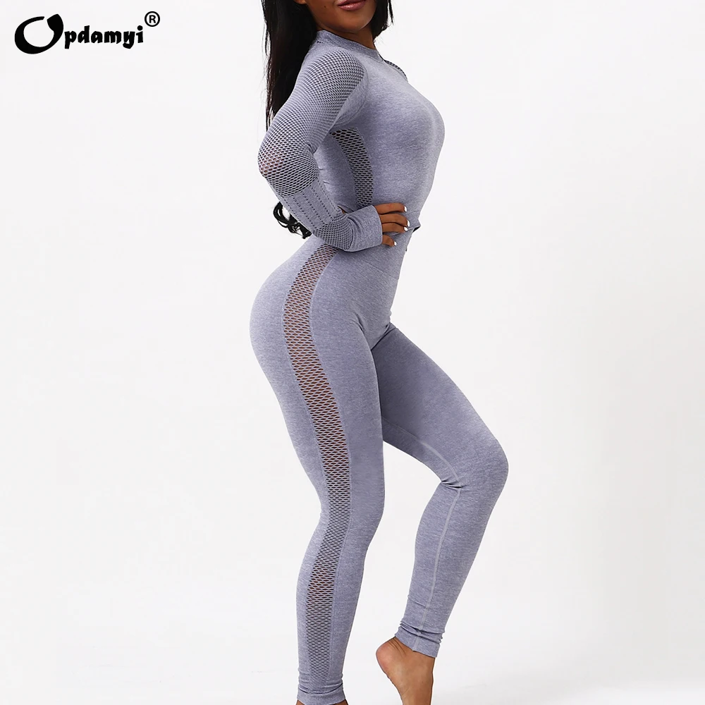 Women Yoga Crop Top Seamless Leggings Yoga Set Workout Hollow out Gym Set High Waist Legging Pants Sport Clothing Fitness Shirt