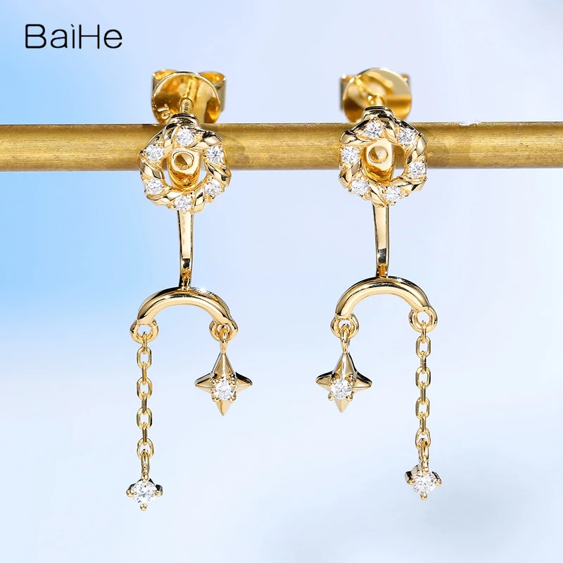 BAIHE Solid 18K Yellow Gold H/SI Natural Diamond Detachable type Stud Earrings Women Fine Jewelry pendientes mujer серьги