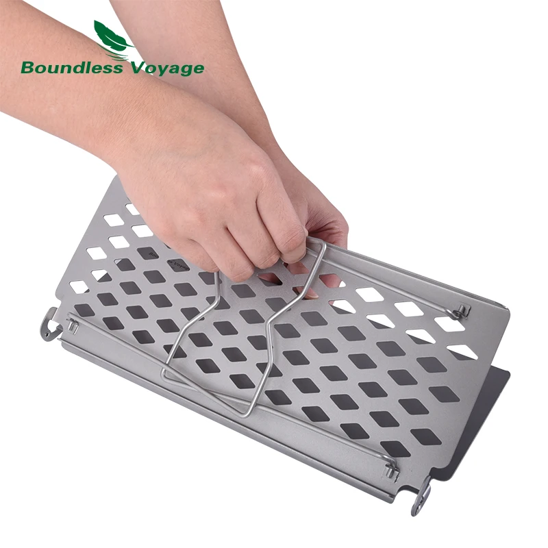 Boundless Voyage Camping Folding Table Titanium Grill Small Outdoor Picnic Backpacking Hiking BBQ Charcoal Frying Plate Net Rack