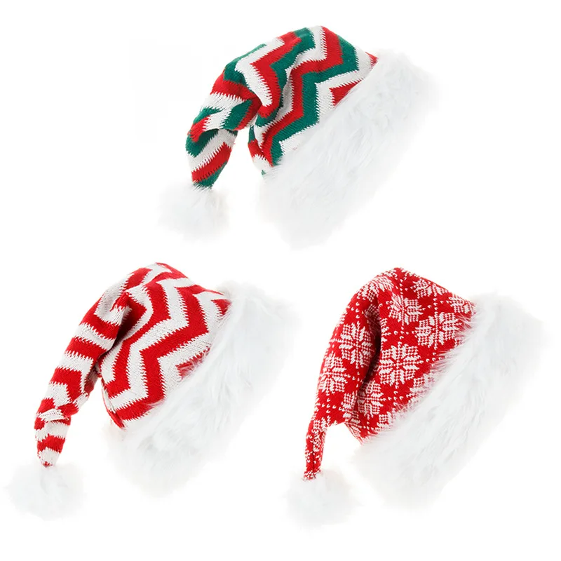 10pcs Women Christmas Hat Snowflake Print Santa Knit Beanie Xmas Holiday Headwear Party  Carnival Supplies Props