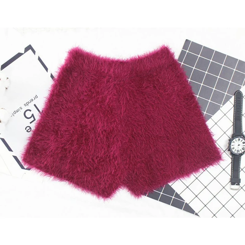 Short en fourrure de Mohair épaisse pour femme, bottes tricotées extensibles à taille haute, pantalons courts chauds, collection printemps et hiver