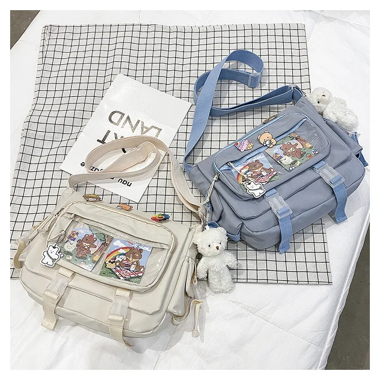 New Style Ladies Transparent Pocket Messenger Bag Girls Cartoon Badge Cute Ita Bag Crossbody Bag Student Kawaii Shoulder Bag