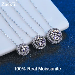 Certified Moissanite Necklace for Women 0.5-2CT VVS Brilliant Moissanite Diamond Halo Pendent Necklaces Anniversary Gift