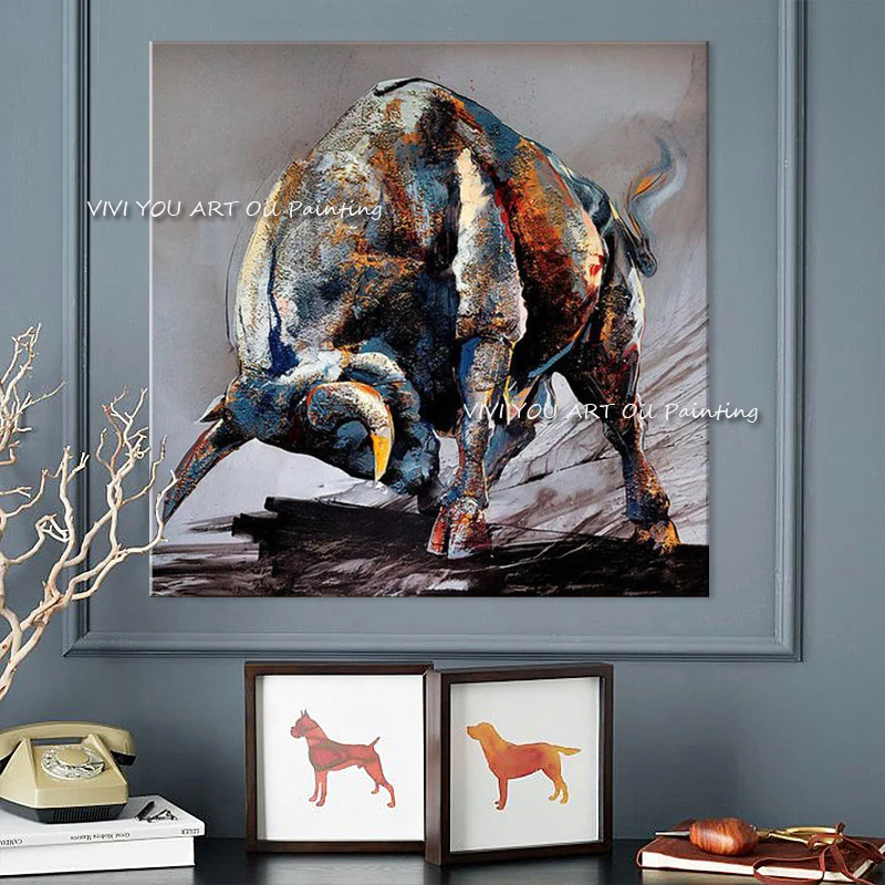 

The Top Selling Animal Fighting Bull Abstract Art Oil Painting On Canvas Paintings For Home Decoraion Decor Artworks Man Power