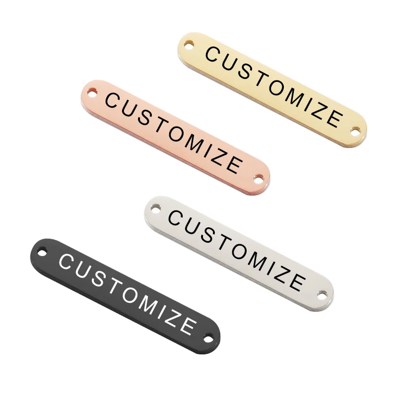 Laser Custom Name Logo Date Text Strip Namebar Charms Stainless Steel Customized Pendants For Making Necklace Bracelets Jewelry