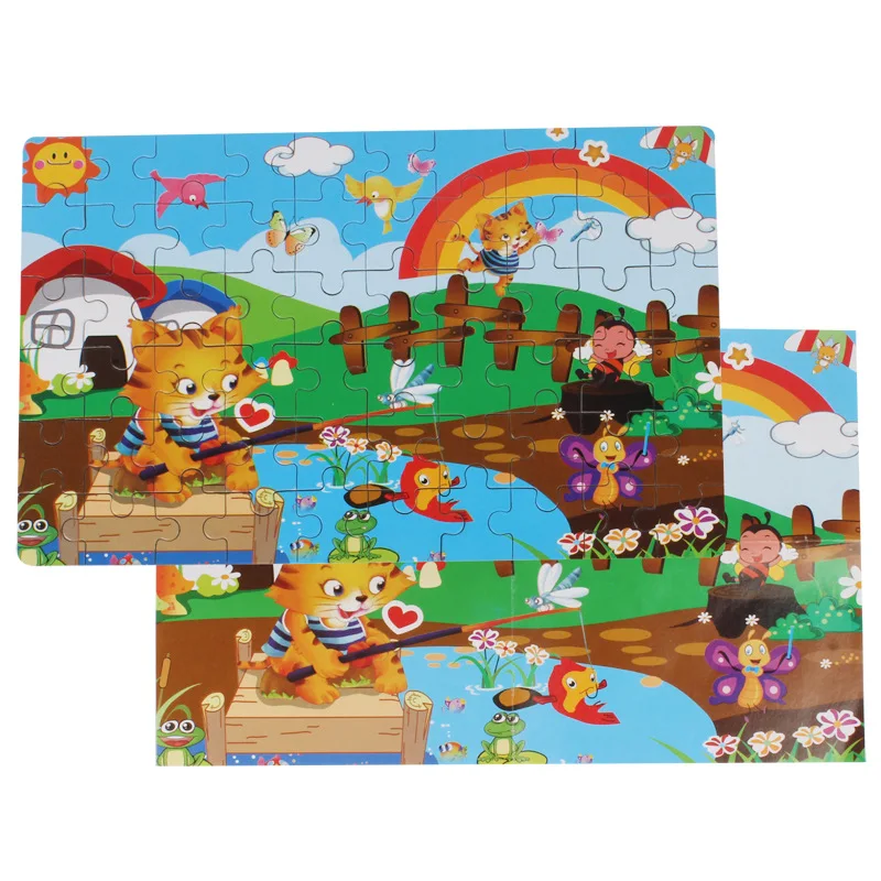 DIY Wooden Puzzle Cartoon Boxed Jigsaw Animal Traffic Number Letter Early Educational Toys Gifts For Children Kids Baby