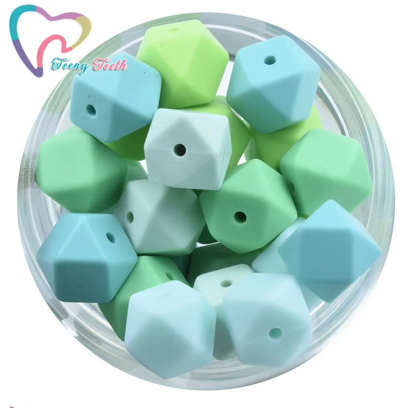 Teeny Teeth 20 PCS 42 Colors 14-17 MM Silicone Hexagon Teething Beads DIY Geometric Loose Beads For Baby Nursing Teething Toys