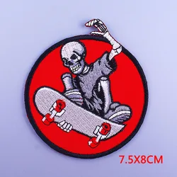 Skateboard Skull Embroidery Patch Rock Embroidered Patches For Clothing Iron on Patches On Clothes Stripe Punk Patch Sticker DIY