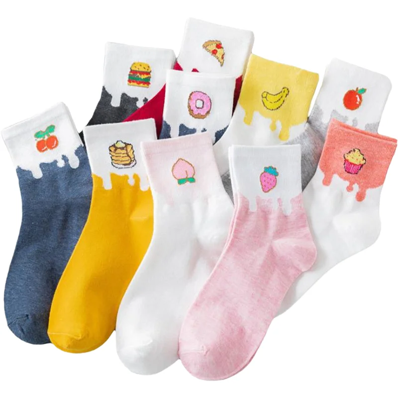 

cartoon fruit print women's socks cotton, cute lovely lady's socks, food patterns Harajuku funny sports socks girl