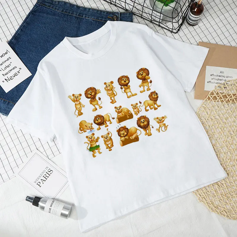 Girl Clothes Summer Fashion T-shirt Alpaca Cute Boy T-shirt Animal Lion Kids Tshirt Print Children Top Crew Neck Cartoon T Shirt