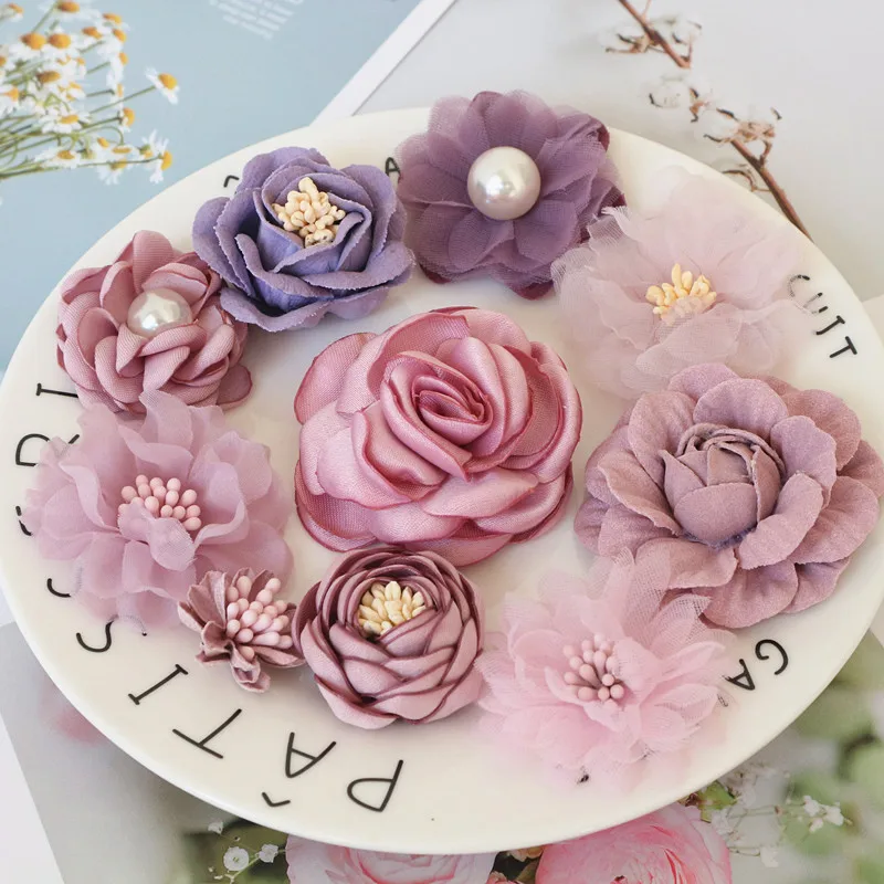 10 teile/satz mischen Stoff Blumen Simulation Blumen kopf Dekoration Blumen für DIY Zubehör – Detail 22