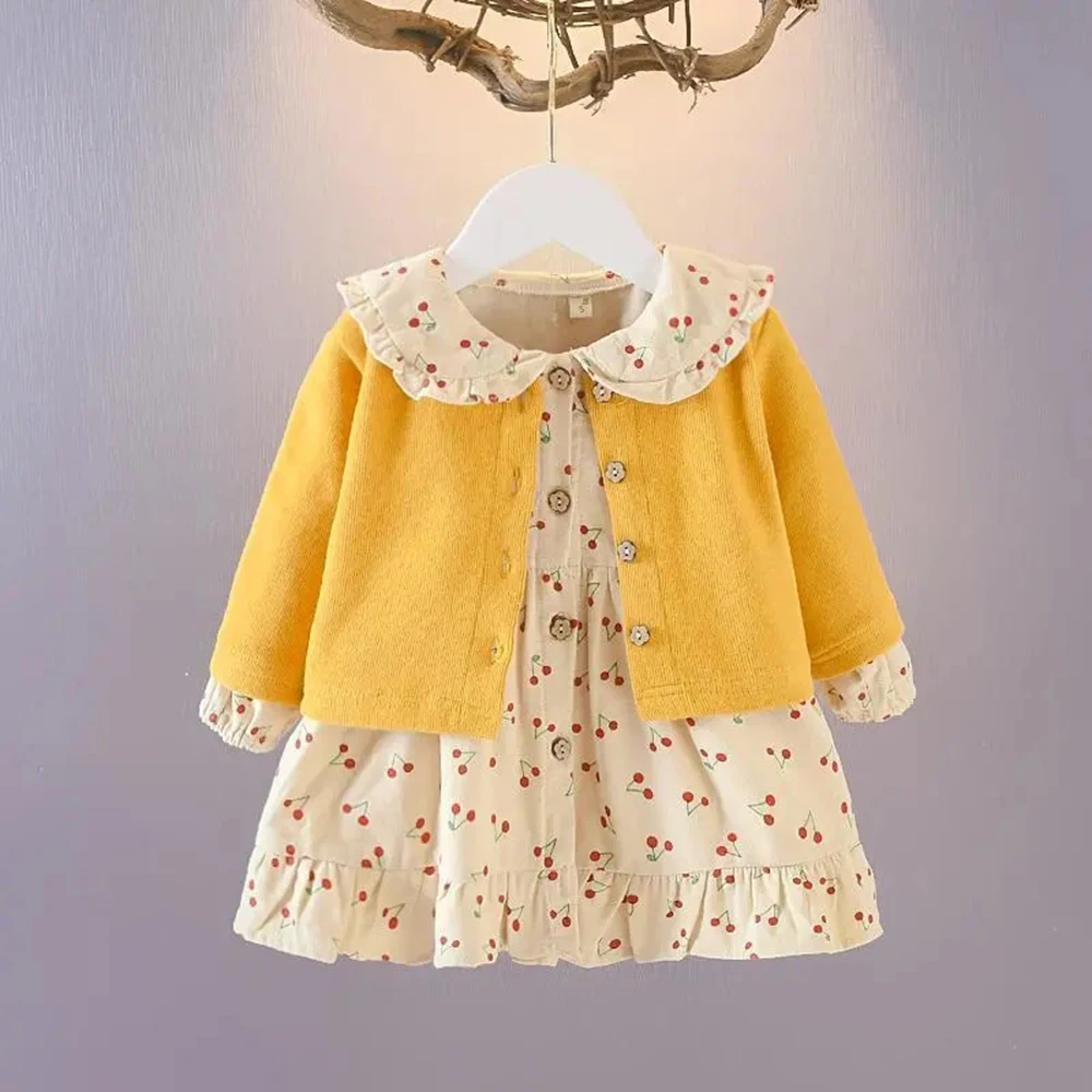 Baby Girls Clothes Sets Autumn Casual Long Sleeve Floral Dress Girls Cardigan Coats Tops Sets Kids Girls Outfit Children Clothes