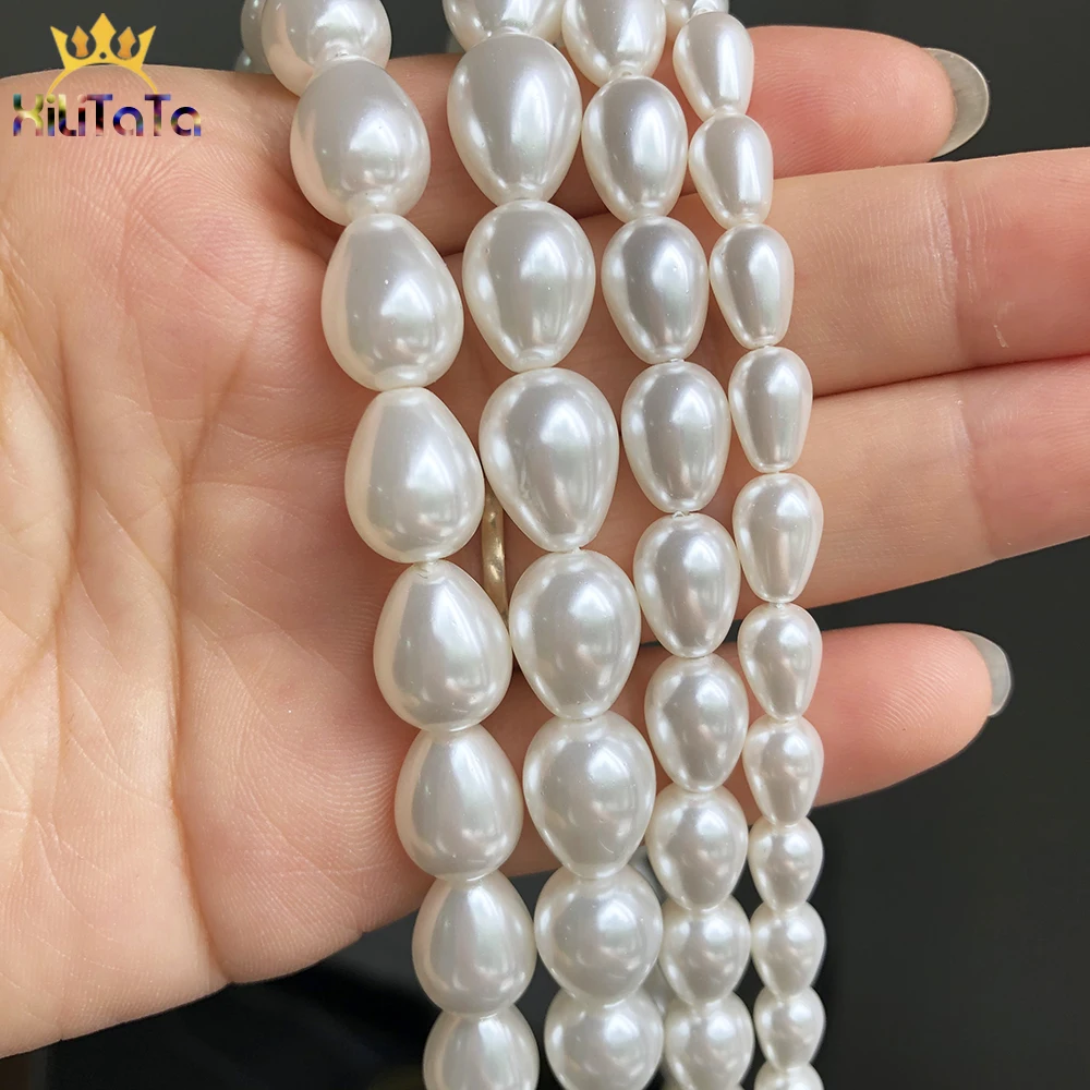 Natural Water Drop Beads White Shell Pearls Loose Spacer Bead For DIY Jewelry Making Bracelet Accessories 15\'\' 6*9 8*11 10*13mm