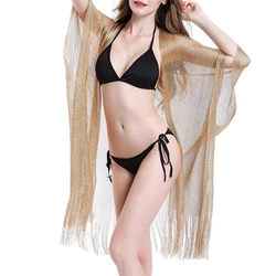 2021 kobiety Sexy Sheer netto Mesh dzianiny brokat tunika okrycie plażowe Up Cover-Up długa plaża sukienka bikini kostiumy kąpielowe suknia damska