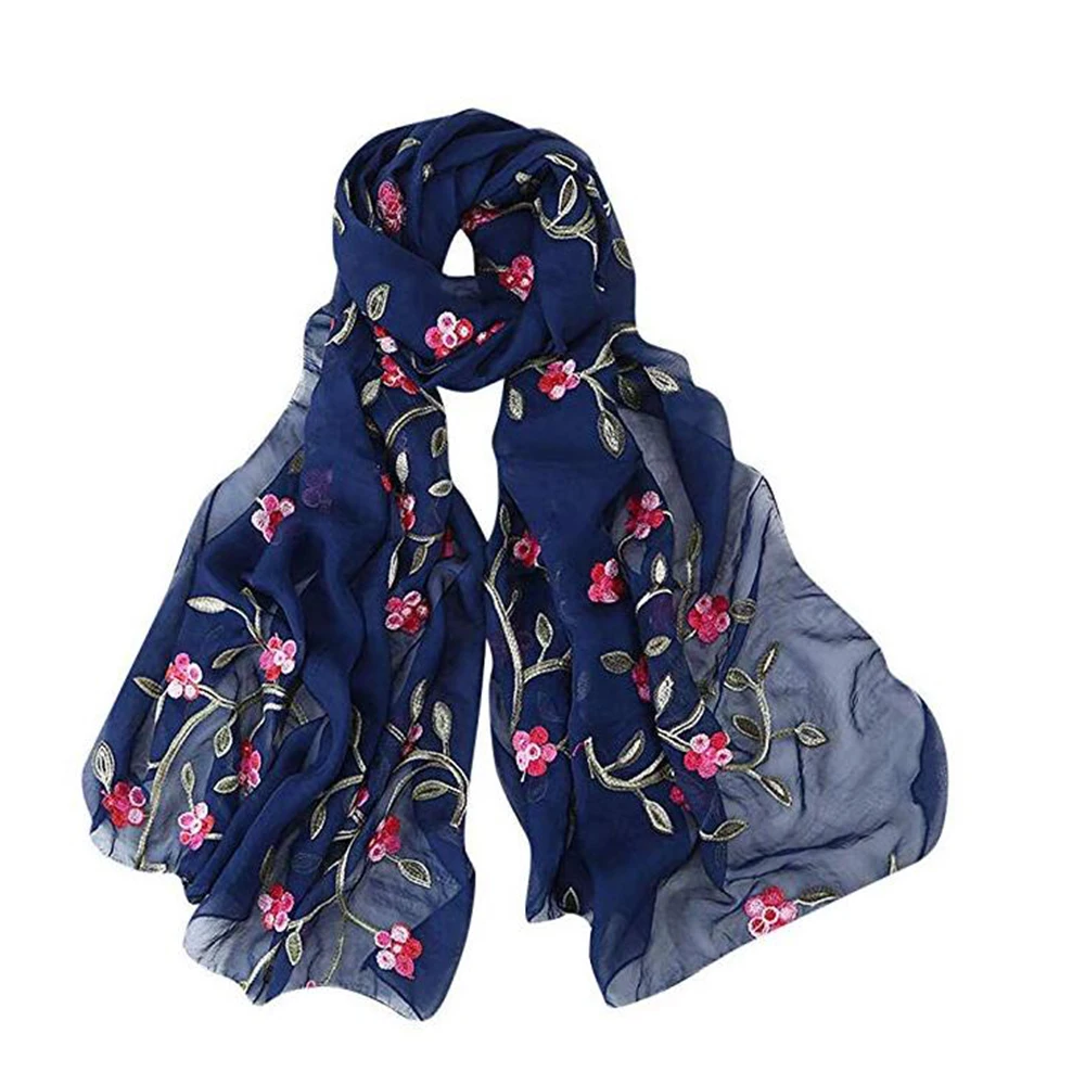 Fashion Women Chiffon Flower Scarf Peach Lightweight Embroidered Scarf Scarf Hijab Wrap Shawl Ladies Girls Headband