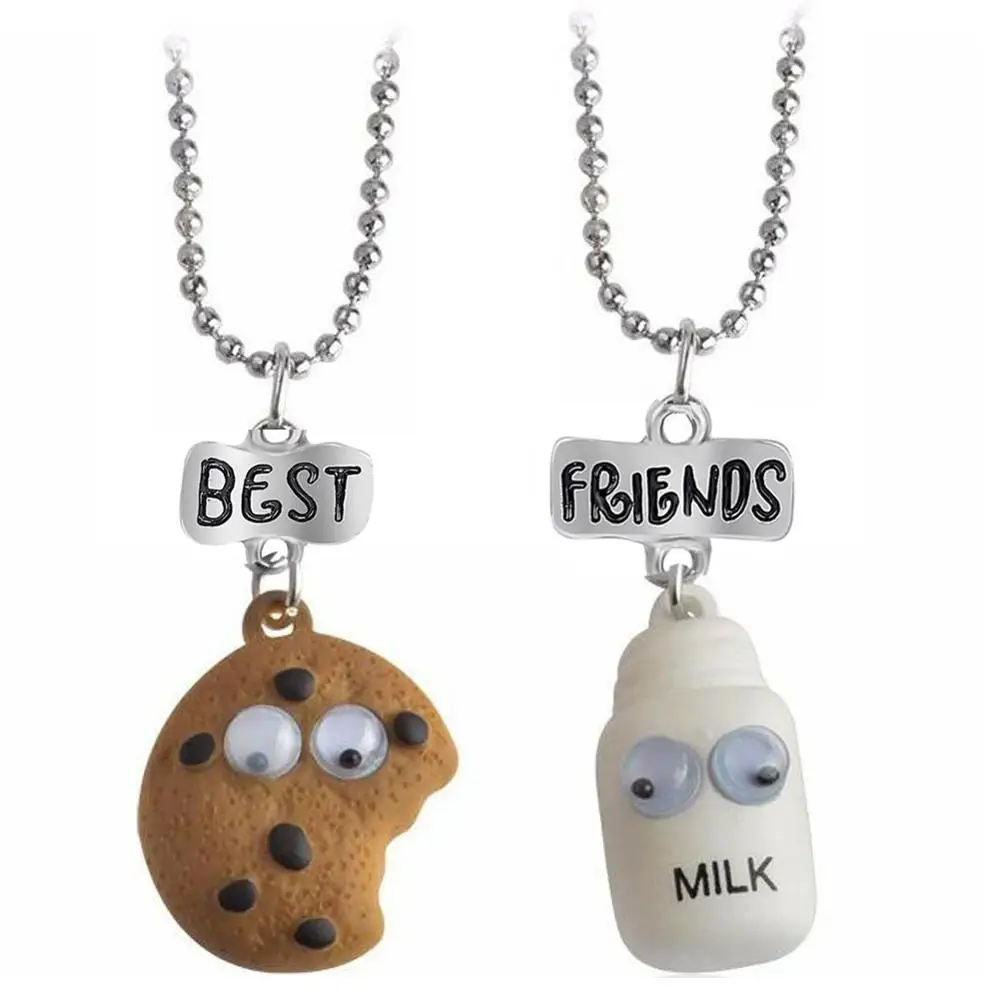 2 pieces / set of mini Oreo biscuits and coffee pendant necklace Best friend Cookies milk BFF gift food friendship jewelry