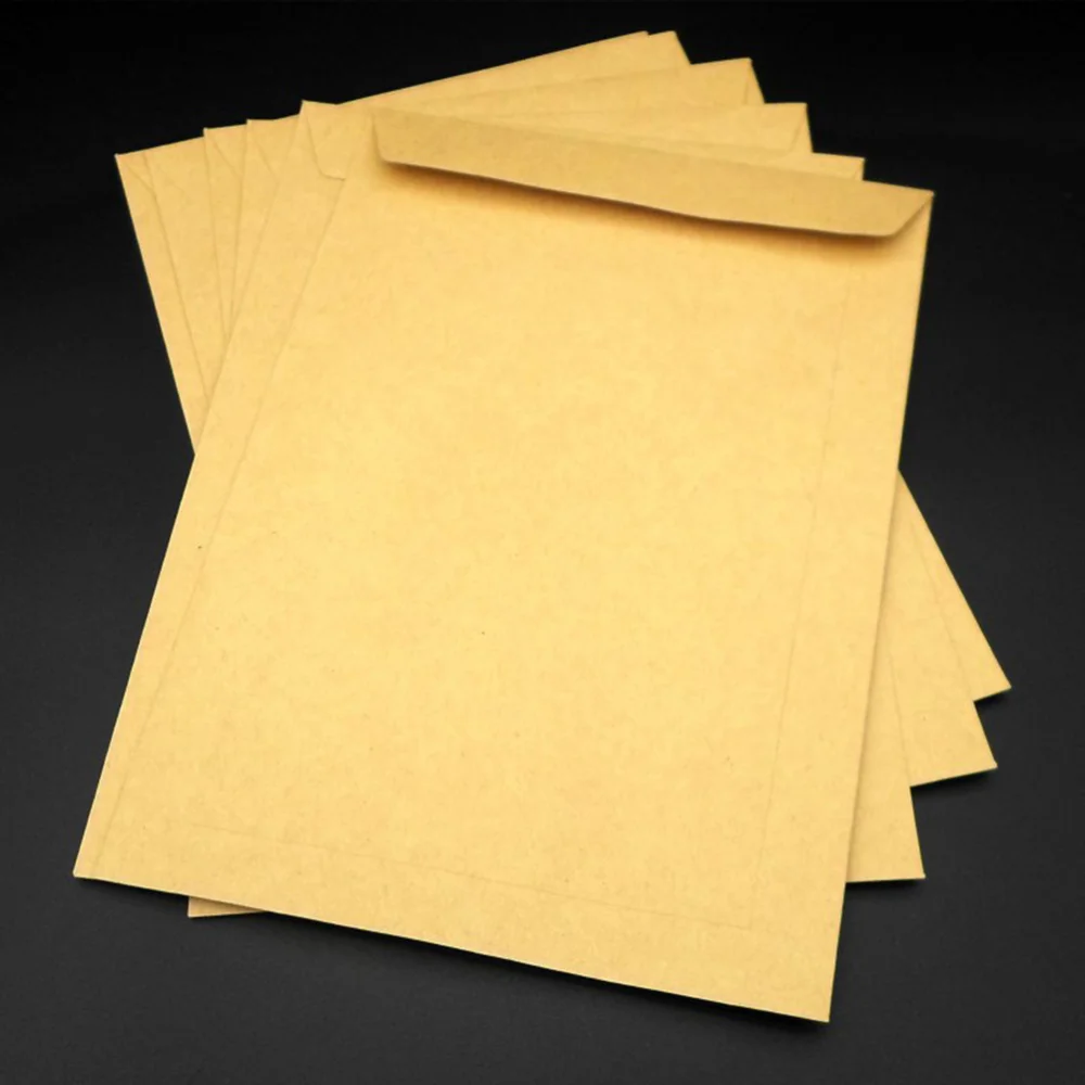 50pcs Kraft Paper Envelope Blank Classic Plain Color Envelopes for Office School Business Letter Storage Envelope (229x162mm)