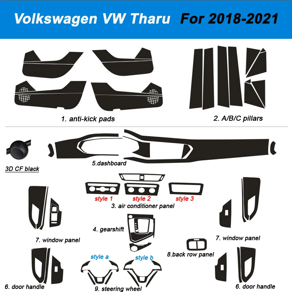 Dla Volkswagen VW Tharu 2018-2021 3D/5D Włókno węglowe Pokrywa wnętrza samochodu Konsola środkowa Kolorowe naklejki Naklejki Akcesoria — zdjęcie 7