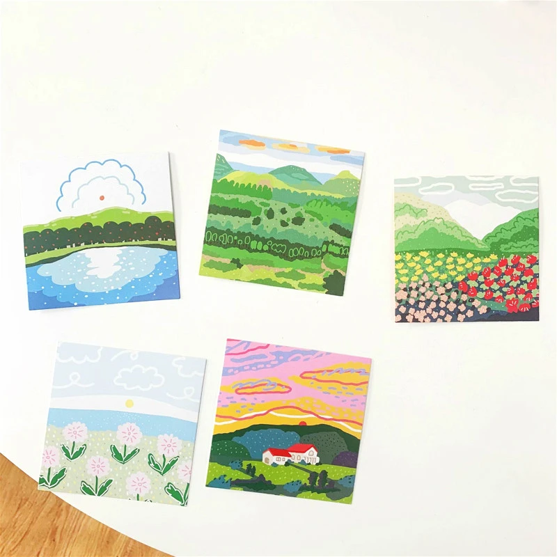 5pcs Decoration Cards Double Sided Hand Painting Writable Square Metope PostCard Small Poster Notebook Photo Props Wall Sticker