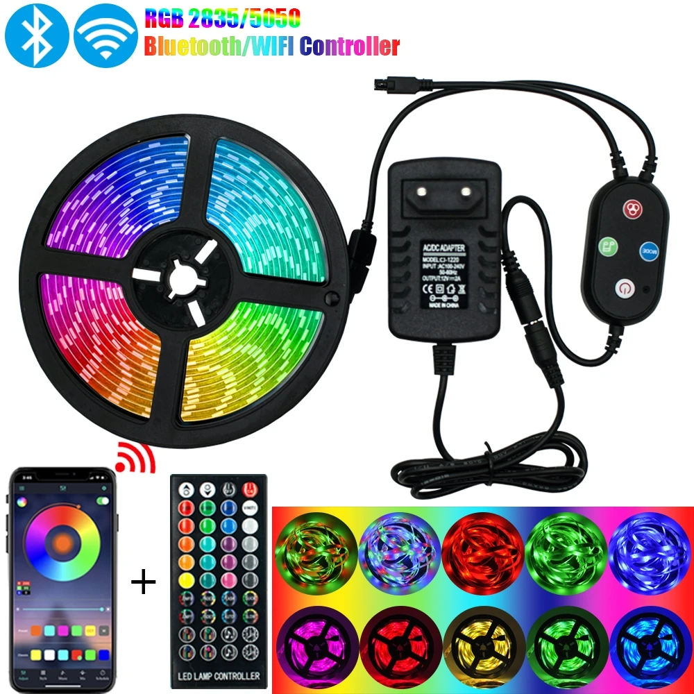 

LED Strips Bluetooth Control luces RGB 5050 SMD 2835 DC 12V Waterproof Flexible Ribbon Diode 5M 10M 15M WiFi LED Lamps