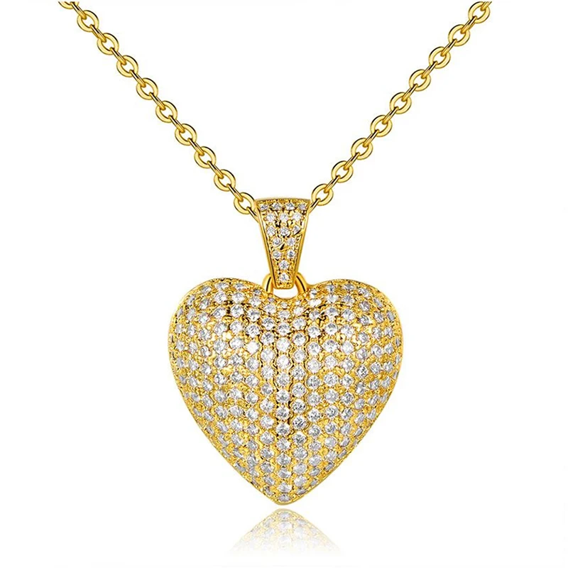 Huitan Dazzling Gold Color Full Paved CZ Heart Pendant Women Necklace Gorgeous Female Engagement Jewelry Necklaces Hot Selling